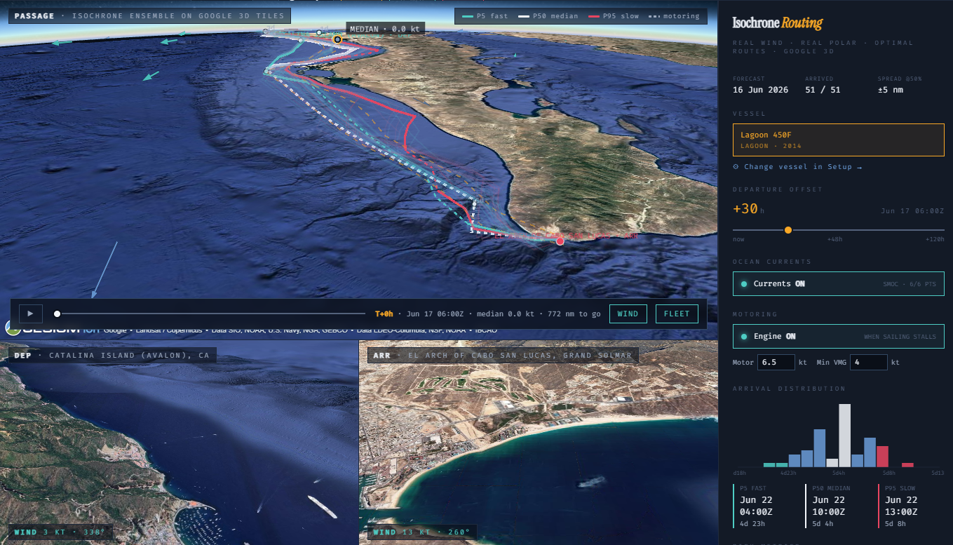 Meridian &mdash; ensemble weather routing on a photoreal 3D globe
